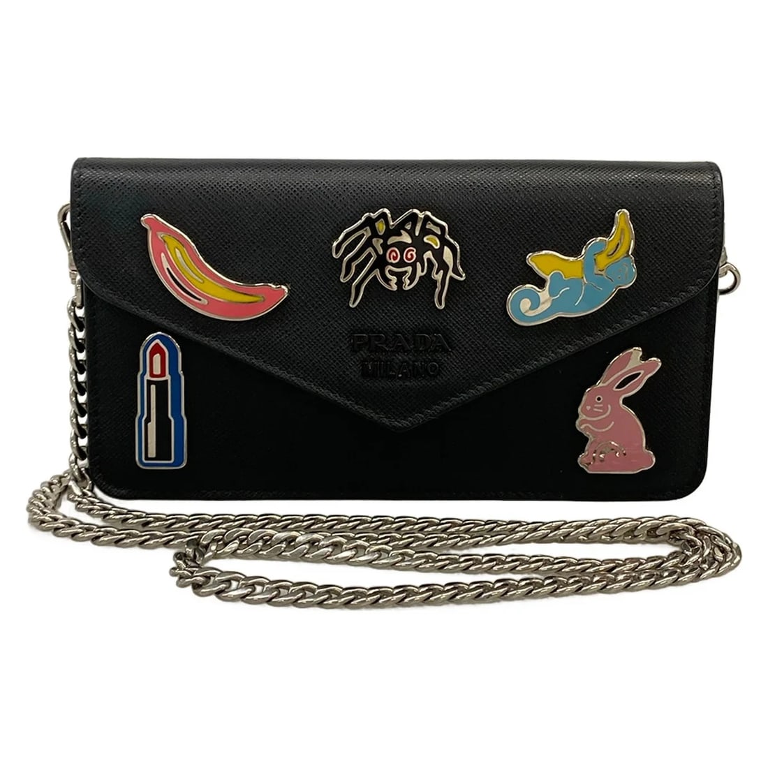 PRADA BLACK LEATHER SHOULDER BAG: PRADA Black Leather Shoulder Bag Brand: PRADA Type/Style: Shoulder Bag Material: Exterior Material Leather Color: Exterior Color Black Size: Height : 4.13 inch (10.5 cm) Width: 7.28" (18.5 cm) Depth :