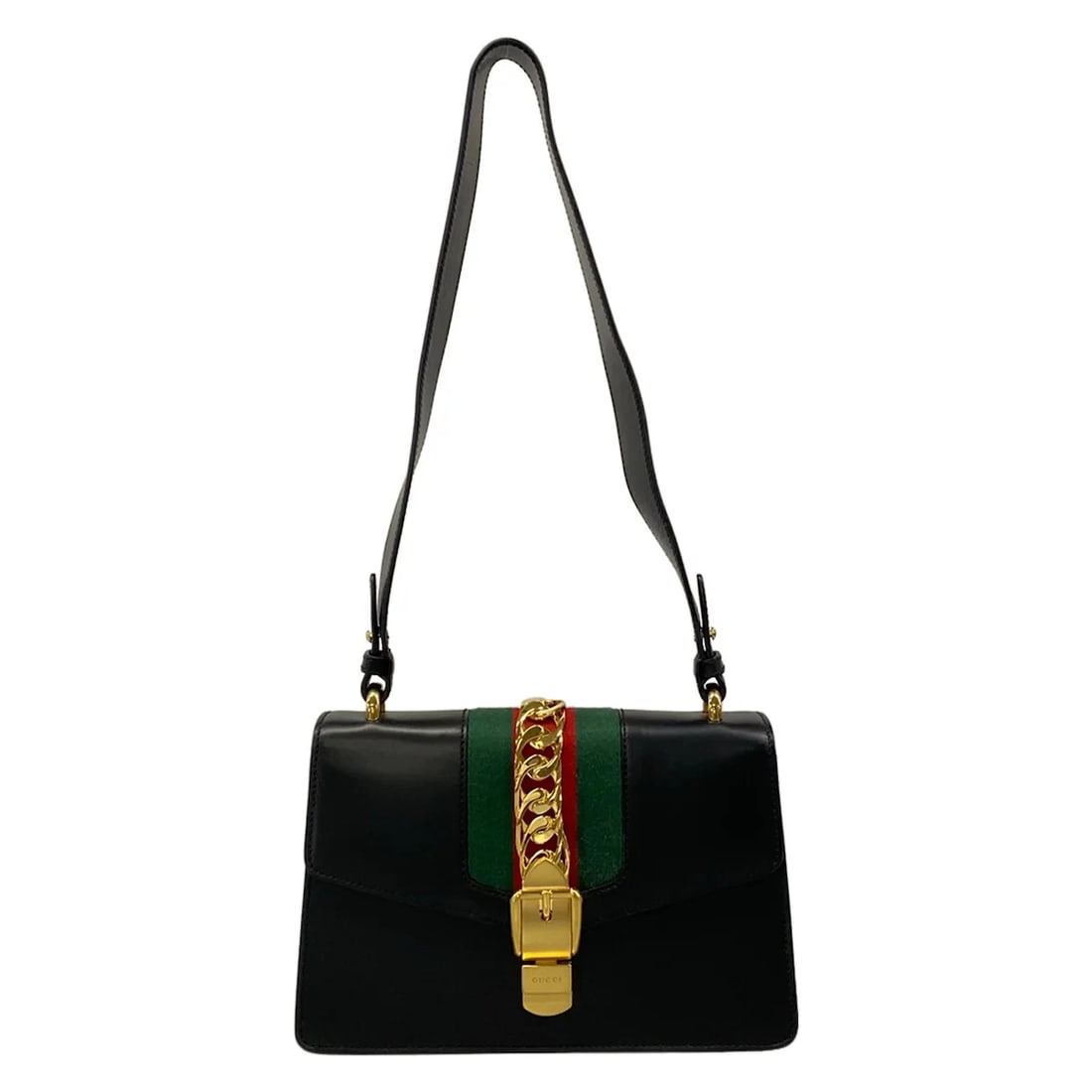 GUCCI SYLVIE BLACK GREEN RED LEATHER SHOULDER BAG (1 of 9)