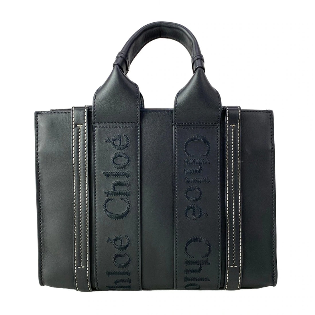 CHLOE WOODY SMALL TOTE BAGBLACK LEATHER TOTE BAG (1 of 10)