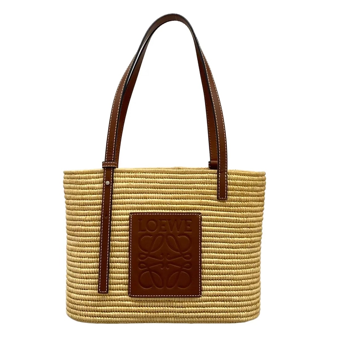 LOEWE BASKETBEIGE DARK BROWN NATURAL FIBER LEATHER TOTE BAG (1 of 9)