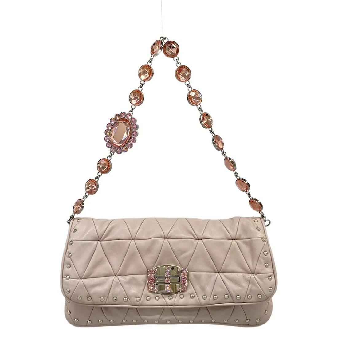 MIUMIU MIU CRYSTAL PINK BEIGE LEATHER SHOULDER BAG (1 of 9)
