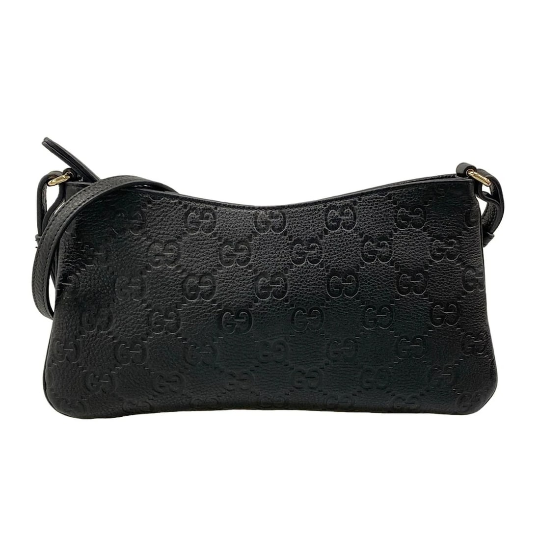 GUCCI GG EMBLEM MEDIUM BLACK LEATHER SHOULDER BAG (1 of 9)