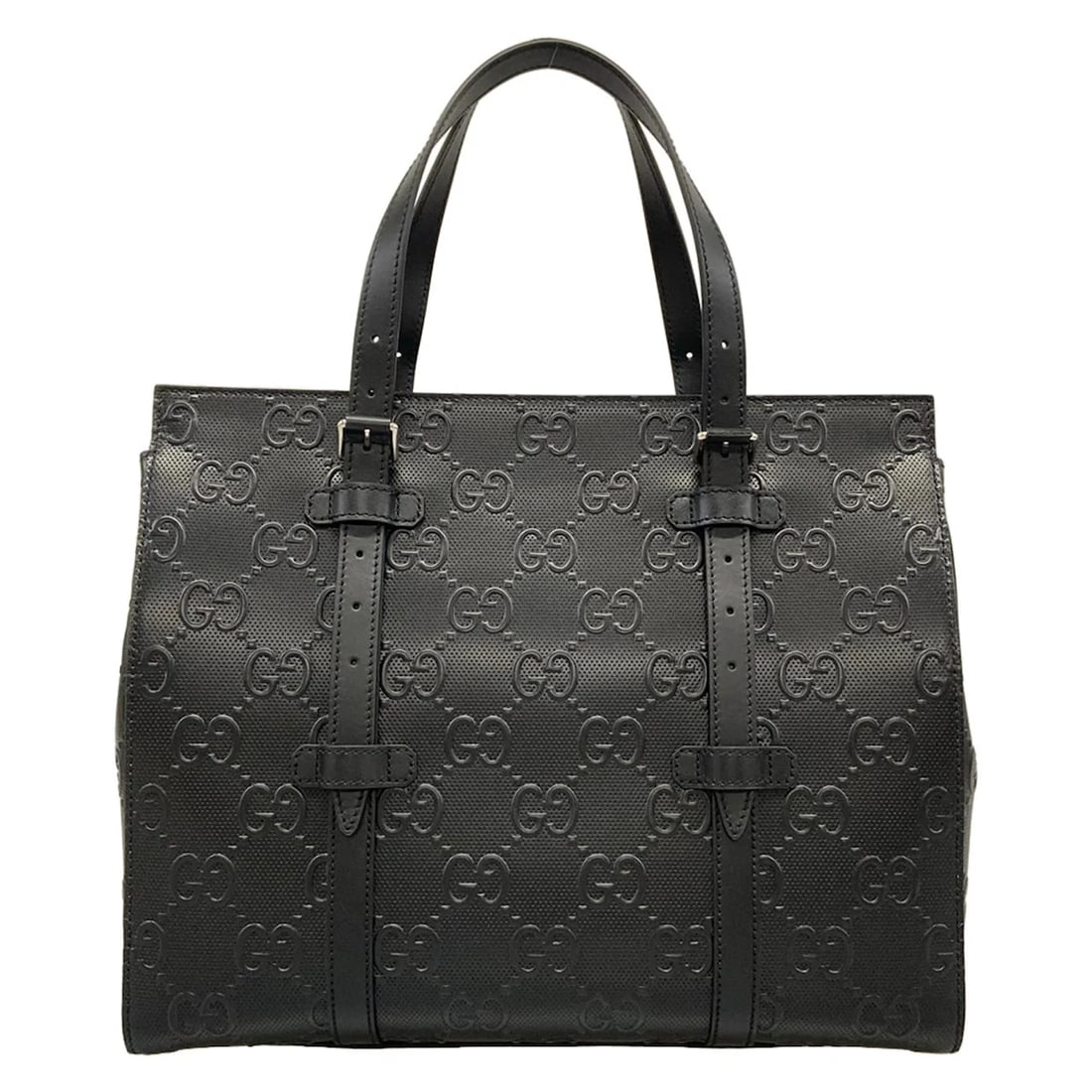 GUCCI GG EMBOSS BLACK LEATHERTOTE BAG: GUCCI GG Emboss Black LeatherTote Bag Brand: GUCCI Type/Style: Tote Bag Material: Exterior Material Leather Color: Exterior Color Black Size: Height : 12.01 inch (30.5 cm) Width : 14.37 inch (36.5 cm)