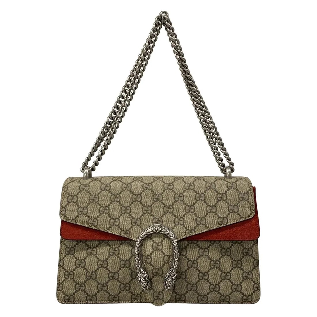 GUCCI DIONYSUS BEIGE EBONY RED PVC SUEDE SHOULDER BAG: GUCCI Dionysus Beige Ebony Red PVC Suede Shoulder Bag Brand: GUCCI Type/Style: Shoulder Bag Material: Exterior Material PVC, Suede Color: Exterior Color Beige, Ebony, Red Size: Height : 6.69 inch (17 