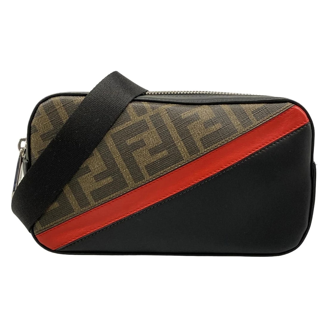 FENDI ZUCCA BLACK BROWN RED PVC LEATHERSHOULDER BAG: FENDI Zucca Black Brown Red PVC LeatherShoulder Bag Brand: FENDI Type/Style: Shoulder Bag Material: Exterior Material PVC, Leather Color: Exterior Color Black, Brown, Red Size: Height : 4.33 inch (11 