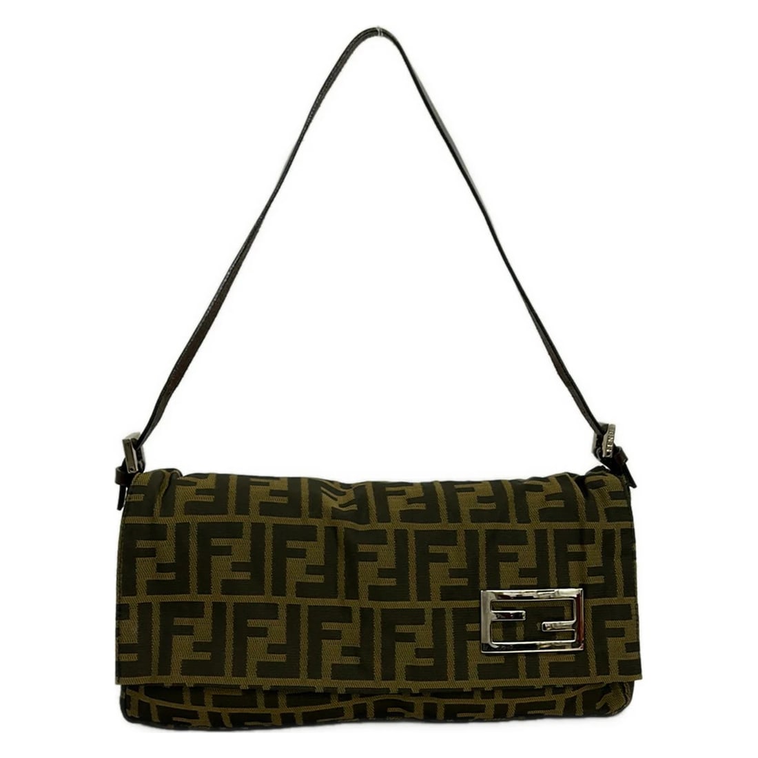 FENDI ZUCCA DARK BROWN BROWN JACQUARD LEATHER SHOULDER BAG: FENDI Zucca Dark Brown Brown Jacquard Leather Shoulder Bag Brand: FENDI Type/Style: Shoulder Bag Material: Exterior Material Jacquard, Leather Color: Exterior Color Dark Brown, Brown Size: Height : 5.