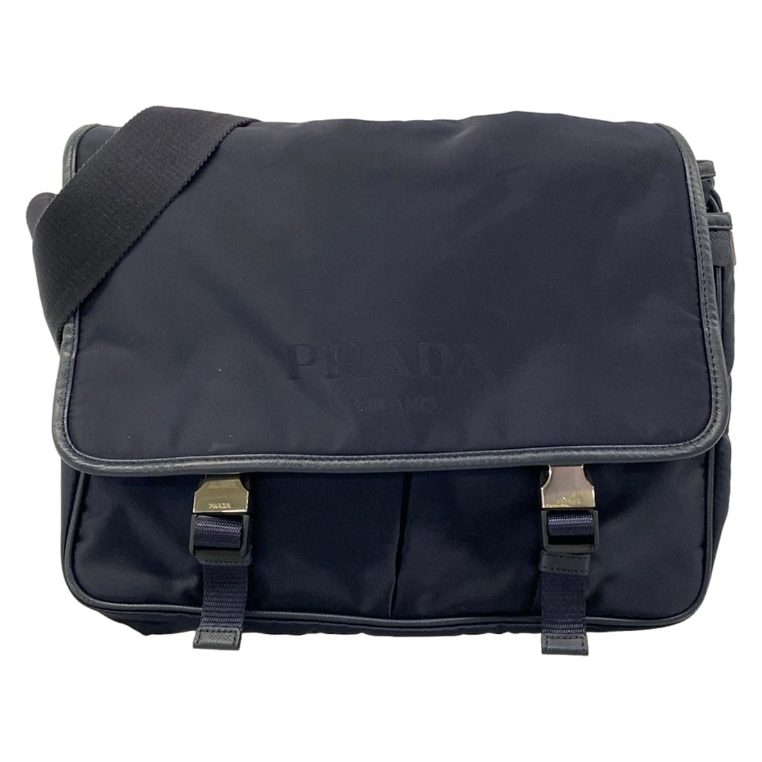 PRADA DARK NAVY NYLON LEATHER SHOULDER BAG (1 of 10)