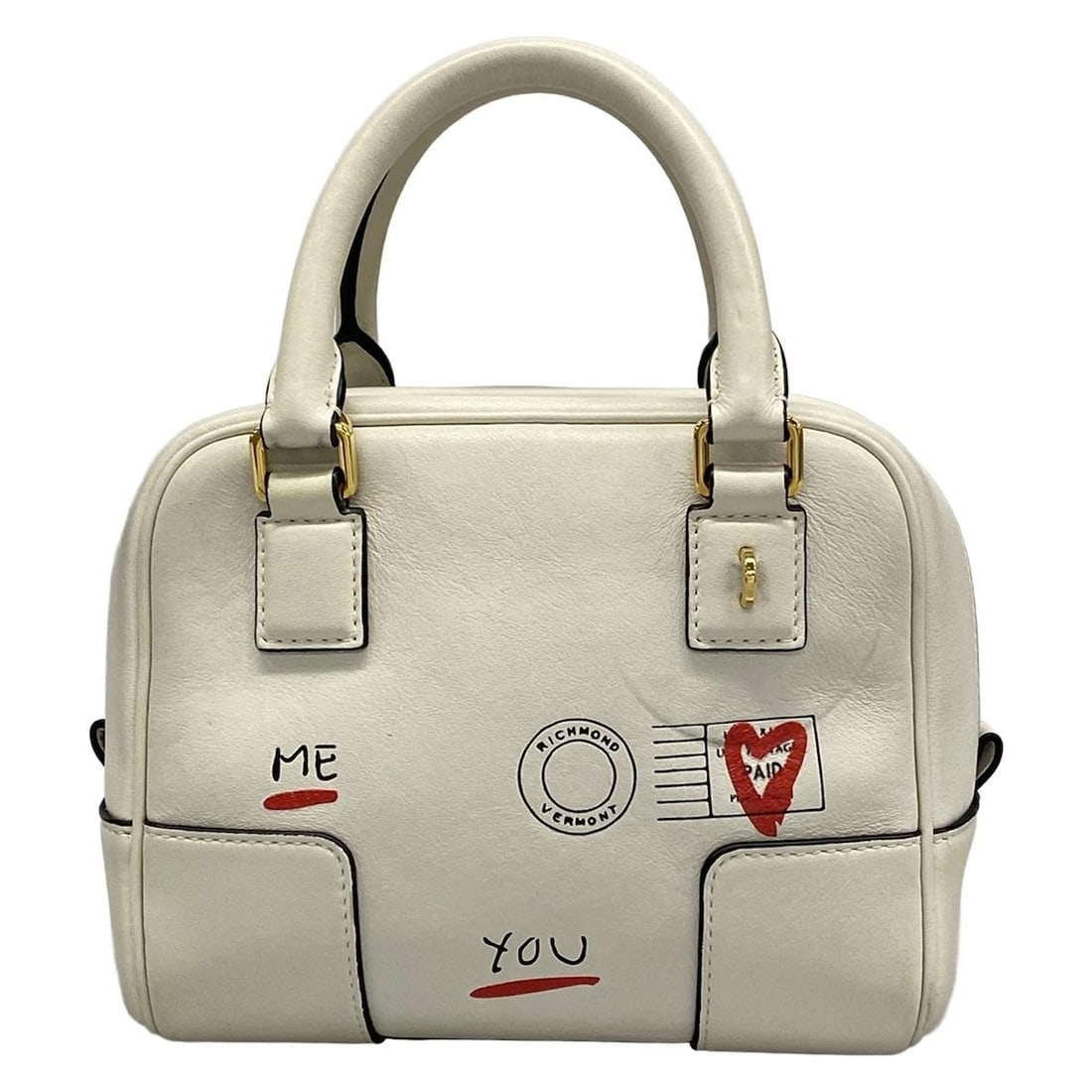 LOEWE AMAZONA JOE BRAINARD CREAM LEATHER HANDBAG: LOEWE Amazona Joe Brainard Cream Leather Handbag Brand: LOEWE Type/Style: Handbag Material: Exterior Material Leather Color: Exterior Color Cream Size: Height : 5.31 inch (13.5 cm) Width : 6.3 inch (1
