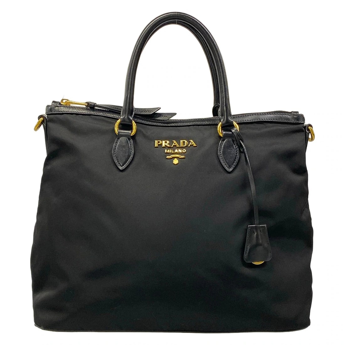 PRADA BLACK NYLON LEATHER HANDBAG: PRADA Black Nylon Leather Handbag Brand: PRADA Type/Style: Handbag Material: Exterior Material Nylon, Leather Color: Exterior Color Black Size: Height : 10.83 inch (27.5 cm) Width : 14.17 inch (36 cm)
