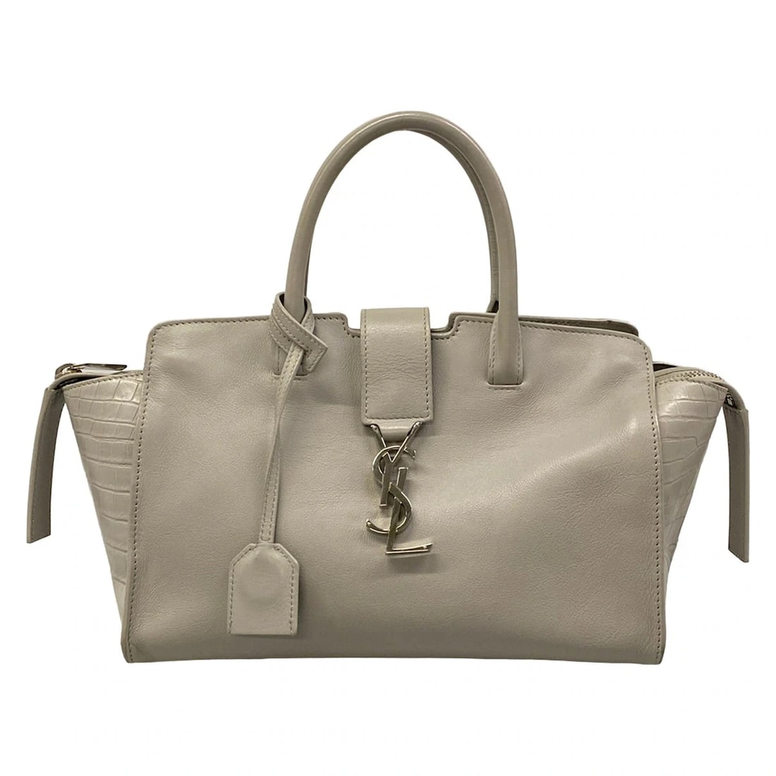 SAINT LAURENT PARIS LIGHT GRAY LEATHER HANDBAG (1 of 10)