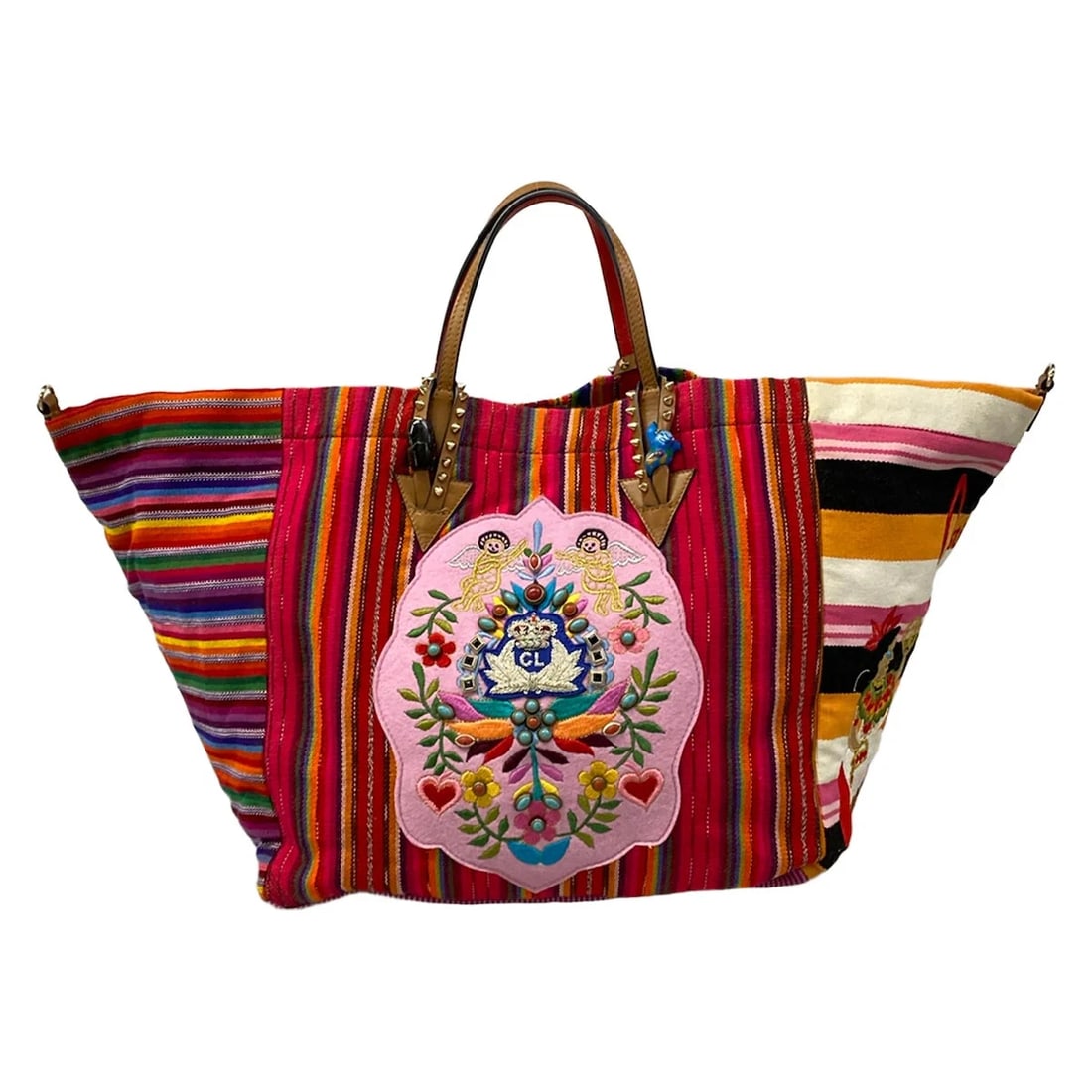 CHRISTIAN LOUBOUTIN PINK MULTI JACQUARD LEATHER TOTE BAG (1 of 10)