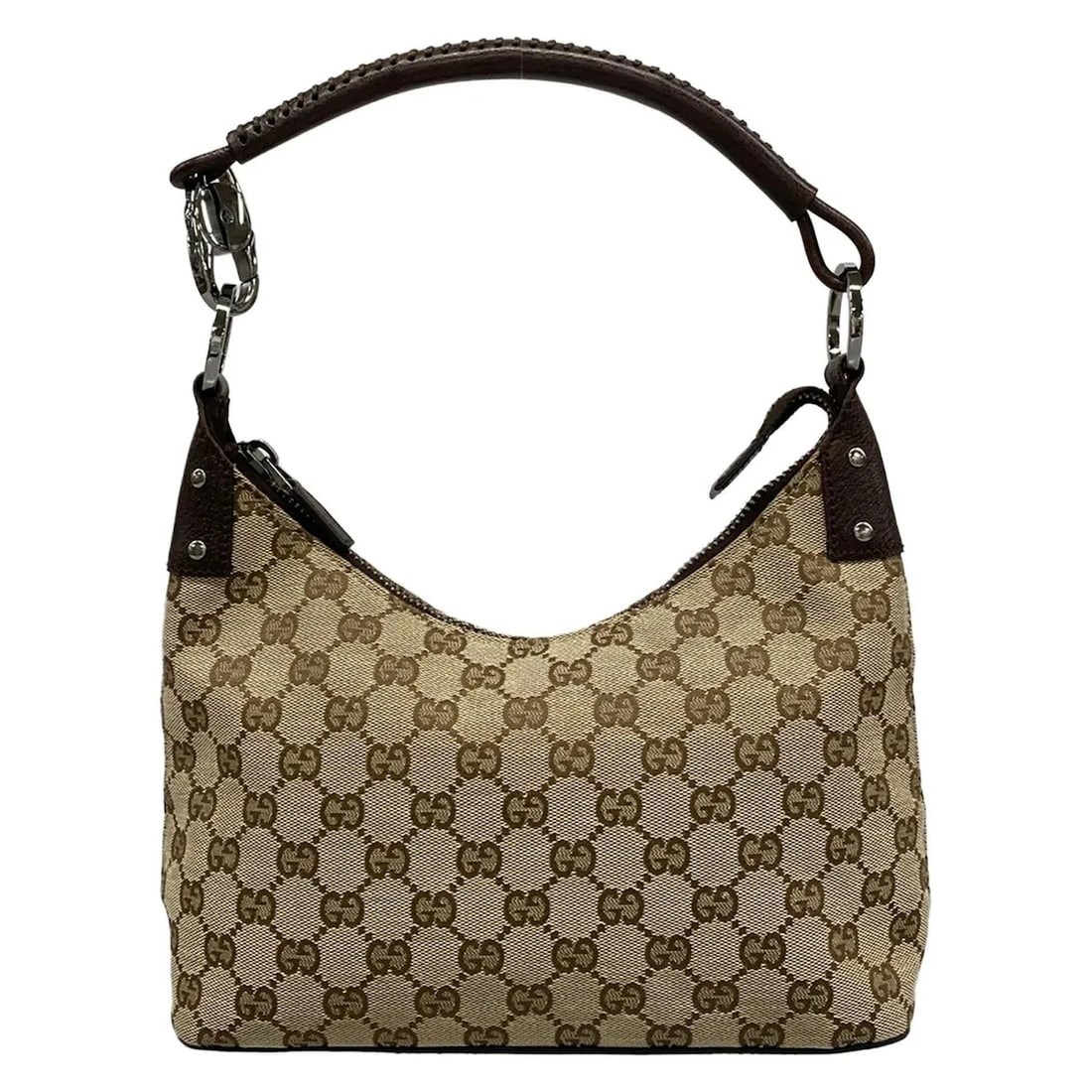 GUCCI BROWN BEIGE JACQUARD LEATHER HANDBAG: GUCCI Brown Beige Jacquard Leather Handbag Brand: GUCCI Type/Style: Handbag Material: Exterior Material Jacquard, Leather Color: Exterior Color Dark Brown, Beige Size: Height : 5.91 inch (15 cm) Width