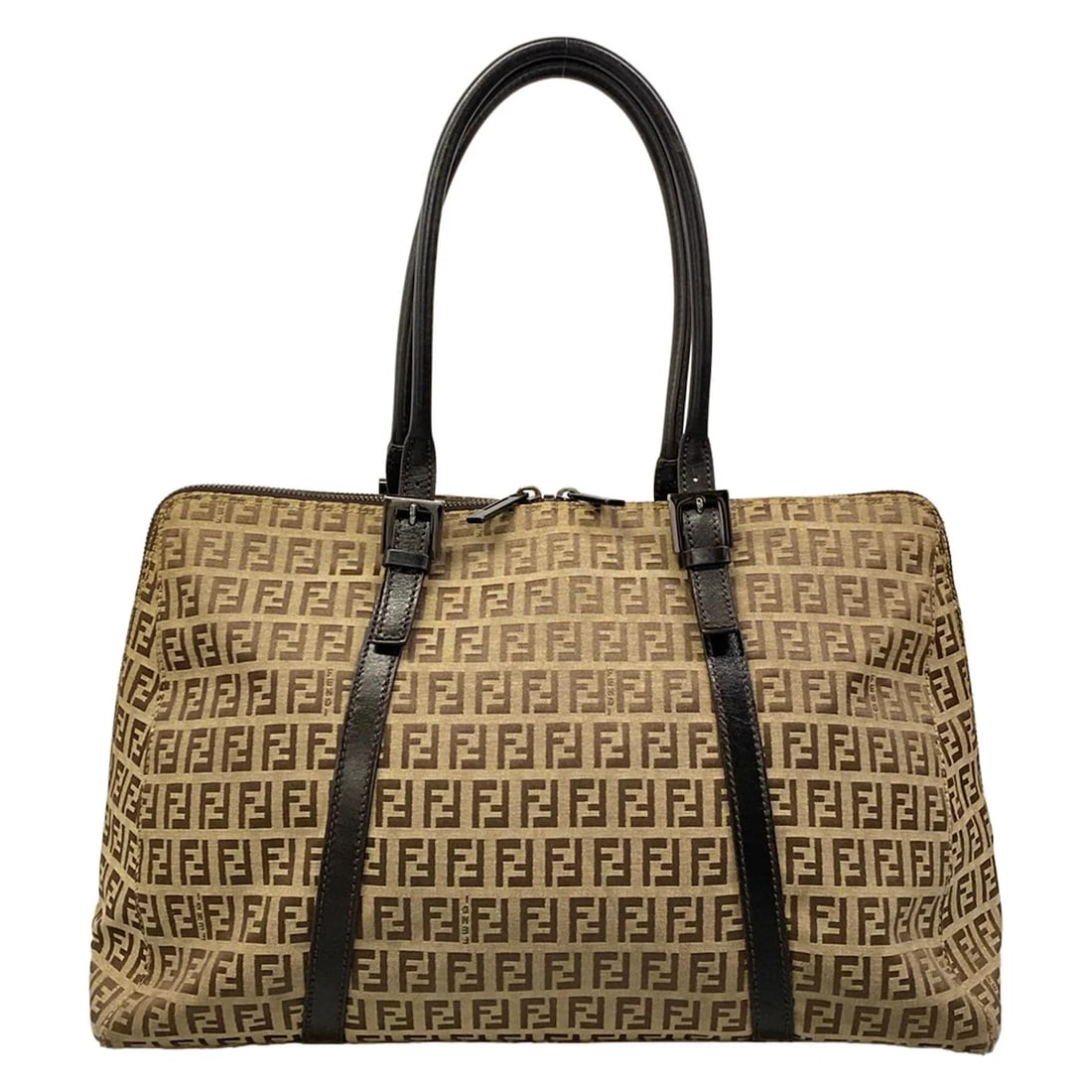 FENDI ZUCCHINO DARK BROWN BEIGE JACQUARD LEATHER SHOULDER BAG: FENDI Zucchino Dark Brown Beige Jacquard Leather Shoulder Bag Brand: FENDI Type/Style: Shoulder Bag Material: Exterior Material Jacquard, Leather Color: Exterior Color Dark Brown, Beige Size: Height :