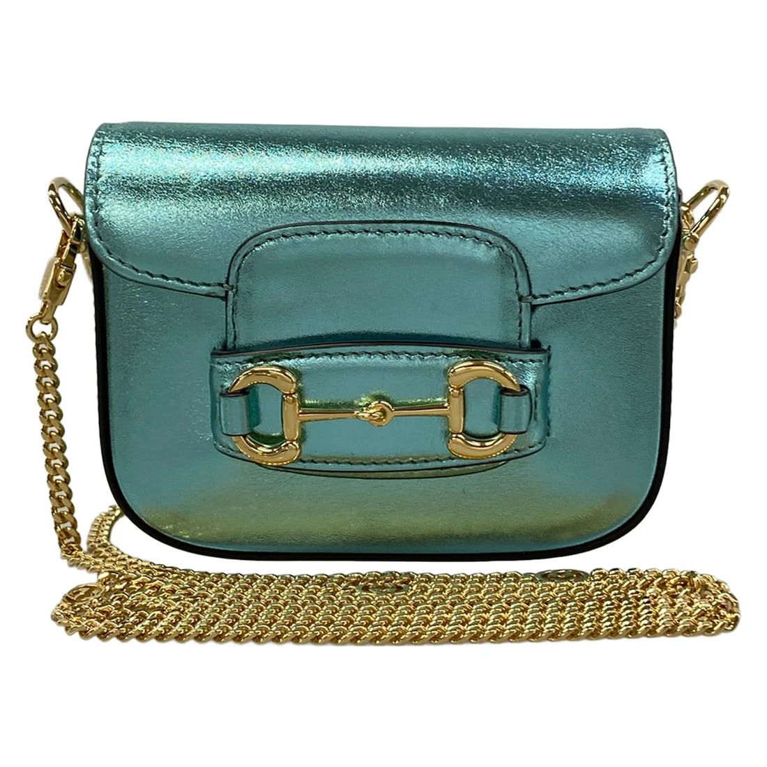 GUCCI HORSEBIT METALLIC BLUE LEATHER SHOULDER BAG: GUCCI Horsebit Metallic Blue Leather Shoulder Bag Brand: GUCCI Type/Style: Shoulder Bag Material: Exterior Material Leather Color: Exterior Color Metallic Blue Size: Width : 4.72 inch (12 cm) Depth : 
