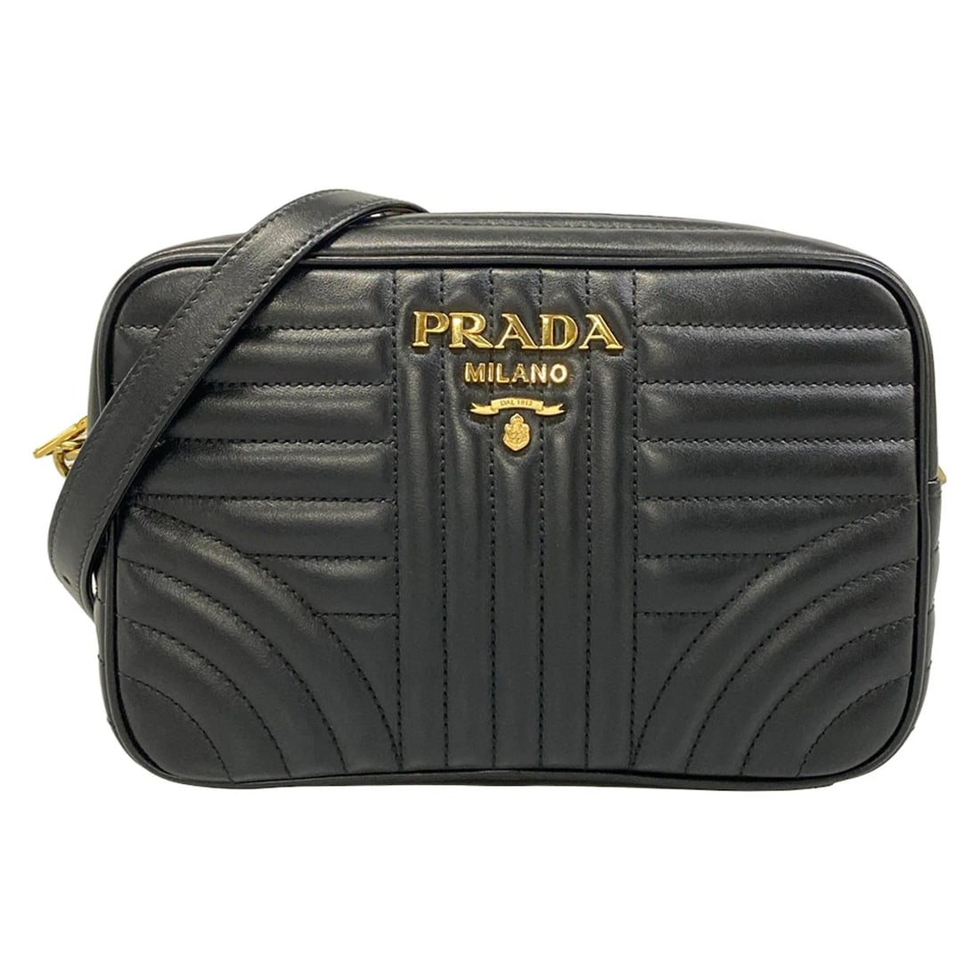 PRADA DIAGRAM BLACK SOFT CALF LEATHERSHOULDER BAG (1 of 9)