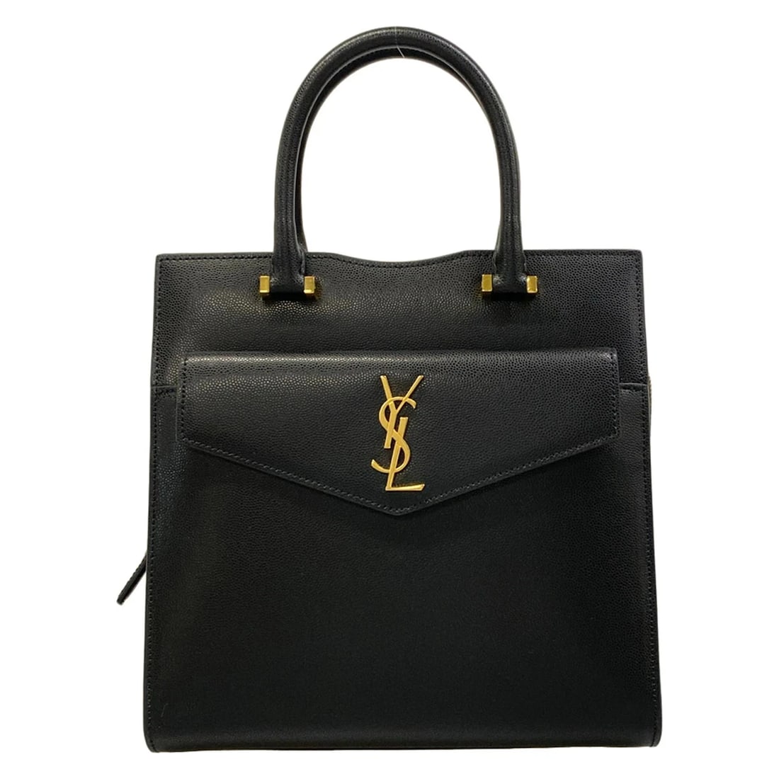 SAINT LAURENT PARIS UPTOWN SMALL BLACK LEATHERHANDBAG: SAINT LAURENT PARIS Uptown Small Black LeatherHandbag Brand: SAINT LAURENT PARIS Type/Style: Handbag Material: Exterior Material Leather Color: Exterior Color Black Size: Height : 9.25 inch (23.5 cm) 