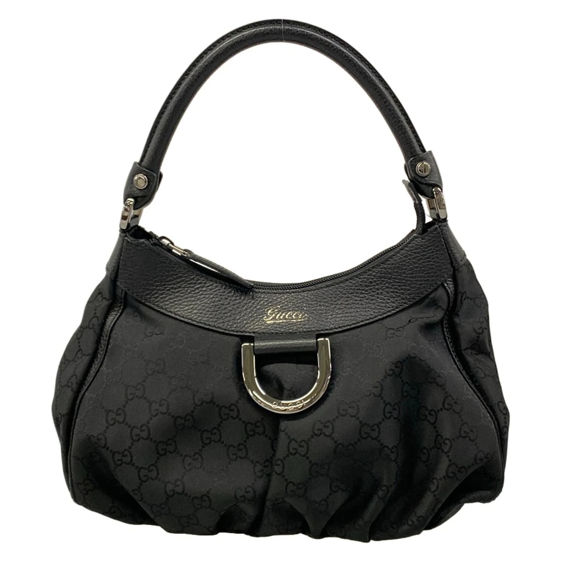 GUCCI GG PATTERN BLACK NYLON JACQUARD LEATHER HANDBAG (1 of 9)