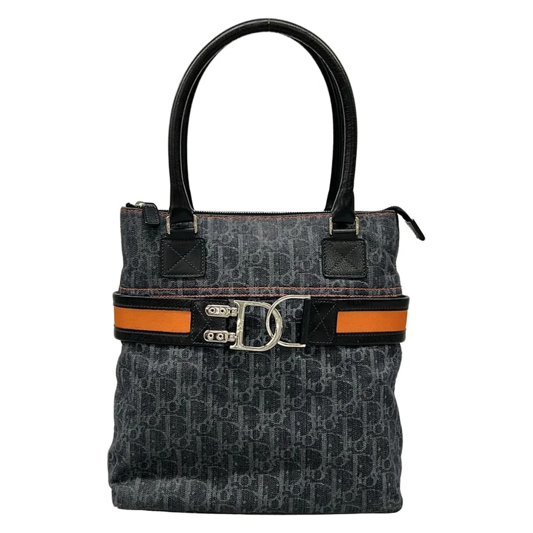 DIOR/CHRISTIANDIOR FLIGHT NAVY ORANGE MULTI DENIM LEATHER HANDBAG: DIOR/ChristianDior Flight Navy Orange Multi Denim Leather Handbag Brand: DIOR/ChristianDior Type/Style: Handbag Material: Exterior Material Denim, Leather Color: Exterior Color Navy, Orange, Multi Siz