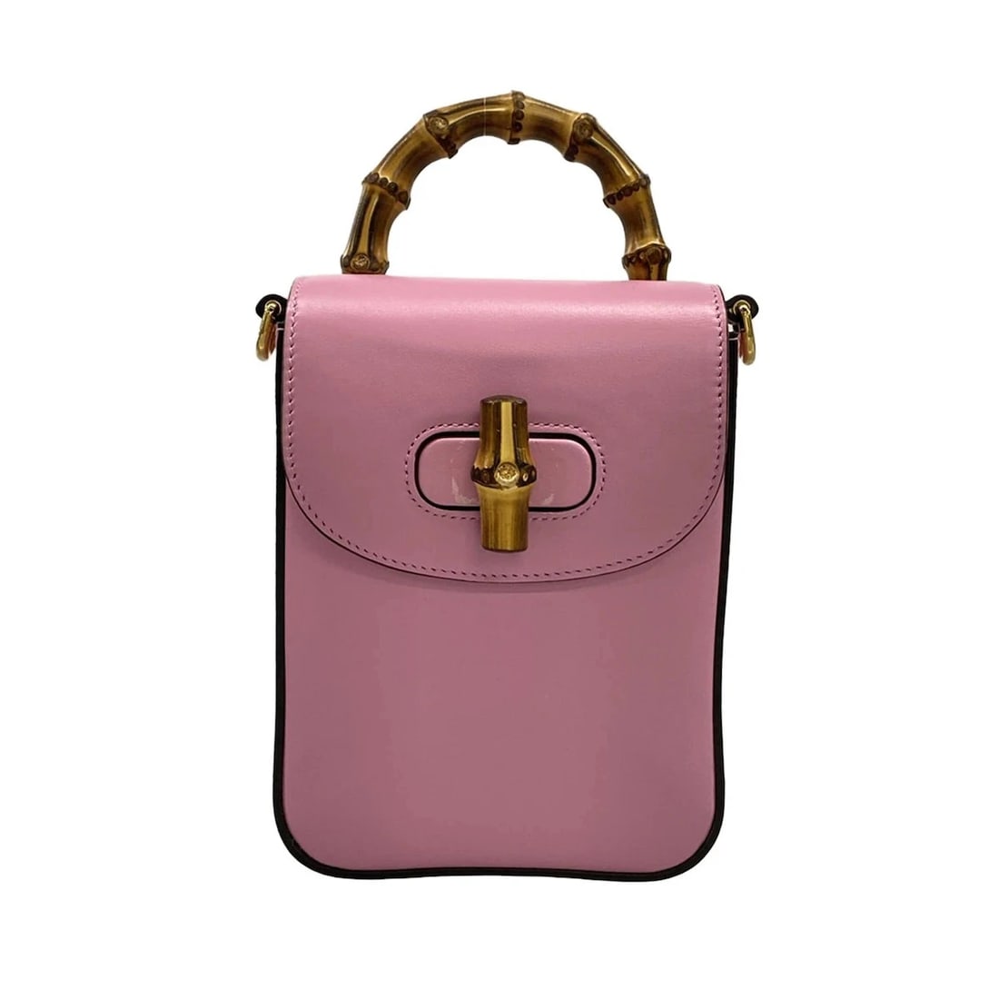 GUCCI BAMBOO PINK LEATHER HANDBAG: GUCCI Bamboo Pink Leather Handbag Brand: GUCCI Type/Style: Handbag Material: Exterior Material Leather Color: Exterior Color Pink Size: Height : 7.09 inch (18 cm) Width : 5.31 inch (13.5 cm) Depth : 1