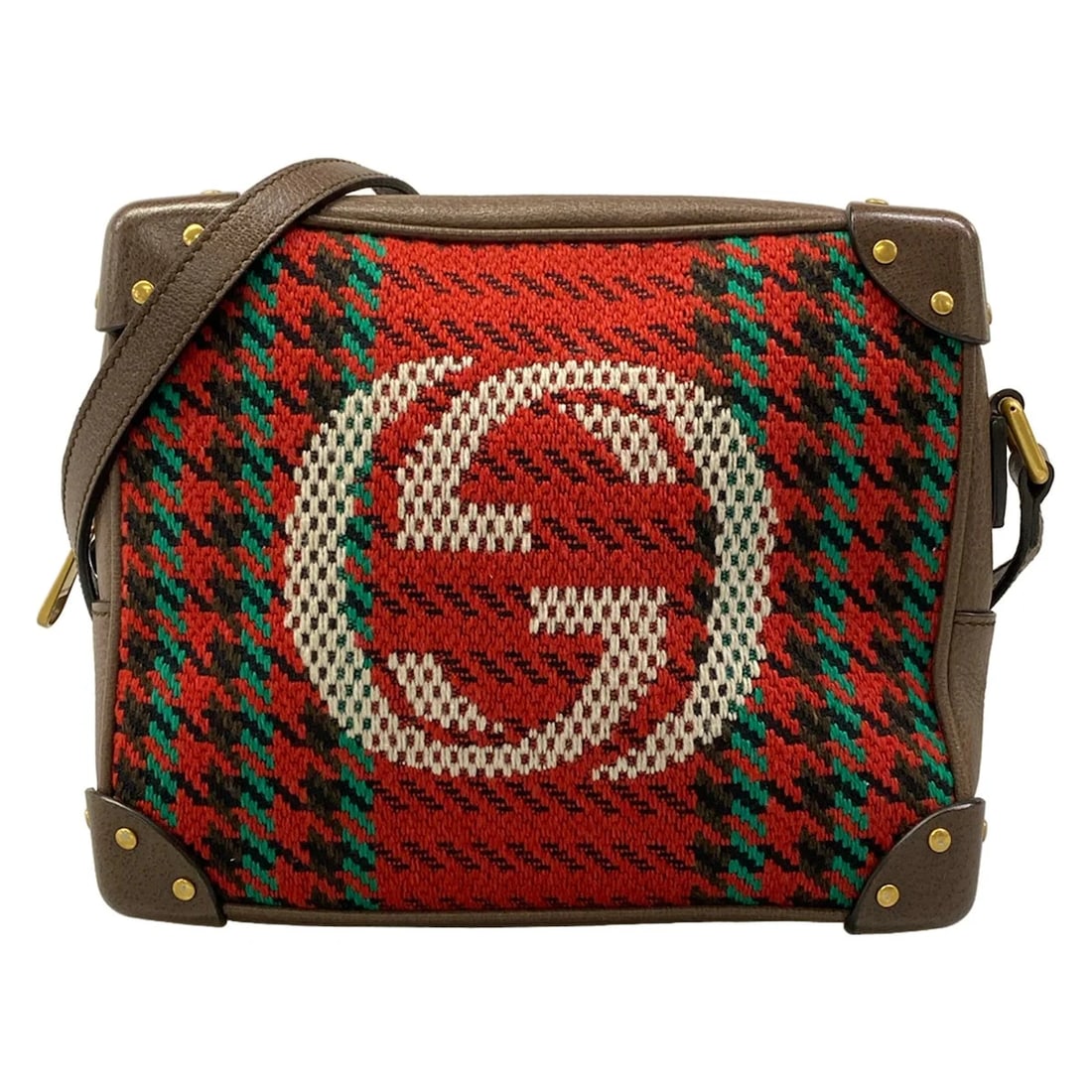 GUCCI INTERLOCKING RED DARK BROWN SHOULDER BAG: GUCCI Interlocking Red Dark Brown Shoulder Bag Brand: GUCCI Type/Style: Shoulder Bag Material: Exterior Material Wool, Leather Color: Exterior Color Red, Dark Brown, Multi Size: Height : 7.48 inch (19