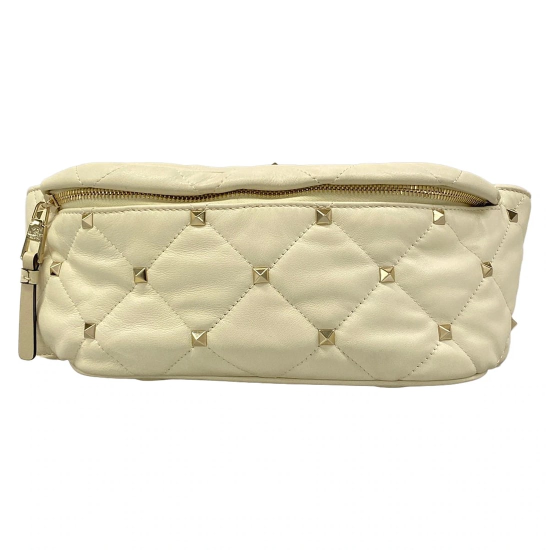 VALENTINOGARAVANI ROMAN STUDS CREAM LEATHER BUM BAG: VALENTINOGARAVANI Roman Studs Cream Leather Bum Bag Brand: VALENTINOGARAVANI Type/Style: Bum Bag Material: Exterior Material Leather Color: Exterior Color Cream Size: Height : 4.13 inch (10.5 cm)