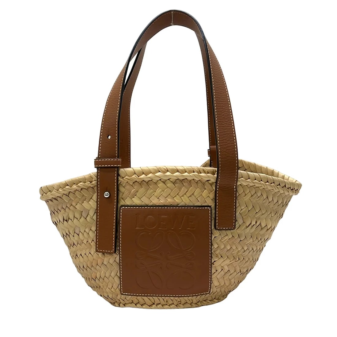 LOEWE BASKET NATURAL TAN PALM LEAF CALF LEATHER TOTE BAG (1 of 10)