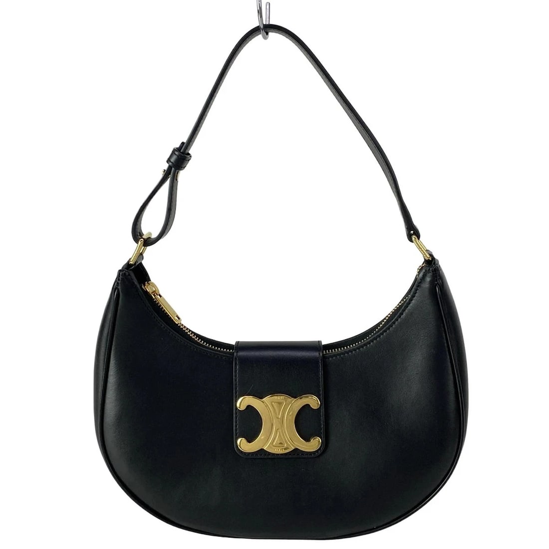 CELINE MEDIUM AVA TRIONF BAG BLACK CALF SKIN HANDBAG: CELINE Medium Ava Trionf Bag Black Calf Skin Handbag Brand: CELINE Type/Style: Handbag Material: Exterior Material Calf Skin Color: Exterior Color Black Size: Height : 6.89 inch (17.5 cm) Width : 9.65
