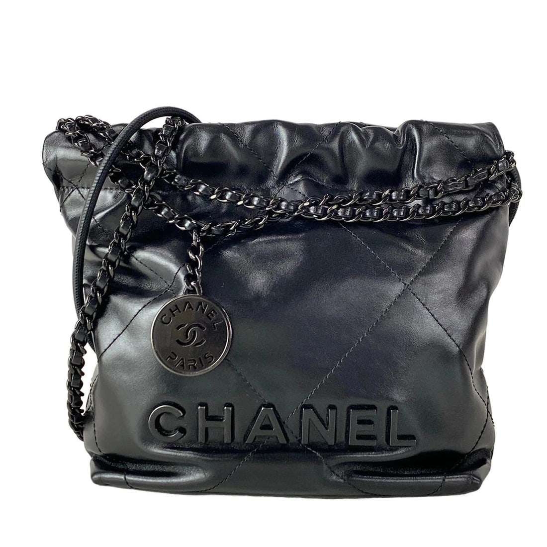 CHANEL BLACK SHINY CALFSKIN SHOULDER BAG: CHANEL Black Shiny Calfskin Shoulder Bag Brand: CHANEL Type/Style: Shoulder Bag Material: Exterior Material Shiny Calfskin Color: Exterior Color Black Size: Height : 7.48 inch (19 cm) Width : 6.69 inc
