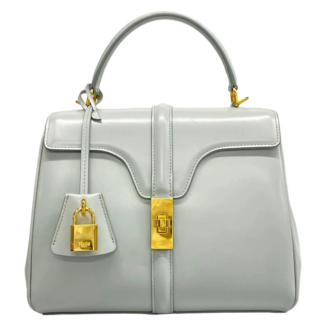 CELINE 16 SMALL LIGHT BLUE SATINATED CALFSKINHANDBAG: CELINE 16 Small Light Blue satinated calfskinHandbag Brand: CELINE Type/Style: Handbag Material: Exterior Material satinated calfskin Color: Exterior Color Light Blue Size: Height : 7.28 inch (18.5