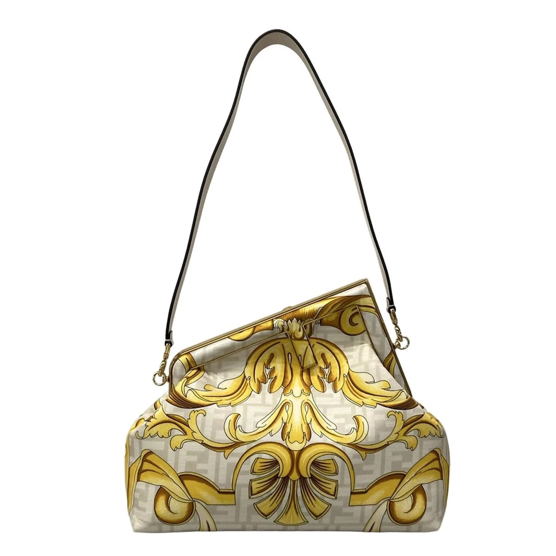 FENDACE FIRST MEDIUM SHOULDER BAG: FENDACE First Medium Shoulder Bag Brand: FENDACE Type/Style: Shoulder Bag Material: Exterior Material Silk Color: Exterior Color White, Yellow, Multi Size: Height : 3.94 inch (10 cm)10.24 inch (26 cm)
