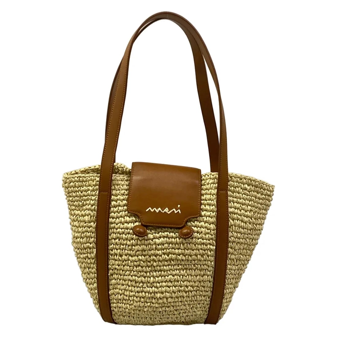 MARNI TRUNKAROO BEACH TOTE BAG: MARNI Trunkaroo Beach Tote Bag Brand: MARNI Type/Style: Tote Bag Material: Exterior Material Natural Fiber, Leather Color: Exterior Color Cream, Brown Size: Height : 12.2 inch (31 cm) Width : 7.87 inc