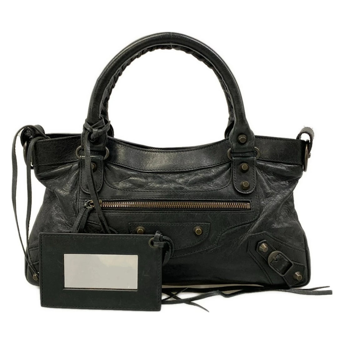 BALENCIAGA BLACK LEATHERHANDBAG: BALENCIAGA Black LeatherHandbag Brand: BALENCIAGA Type/Style: Handbag Material: Exterior Material Leather Color: Exterior Color Black Size: Height : 7.09 inch (18 cm) cidth : 12.99 inch" (33 cm) Depth