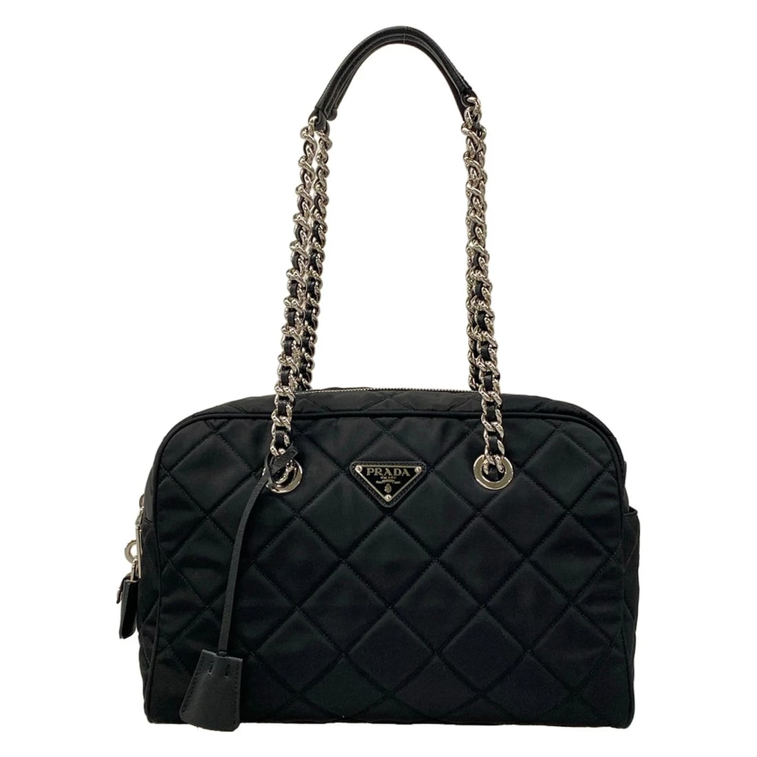 PRADA BLACK NYLON LEATHER SHOULDER BAG: PRADA Black Nylon Leather Shoulder Bag Brand: PRADA Type/Style: Shoulder Bag Material: Exterior Material Nylon, Leather Color: Exterior Color Black Size: Height : 8.46 inch (21.5 cm) Width : 11.81 inc