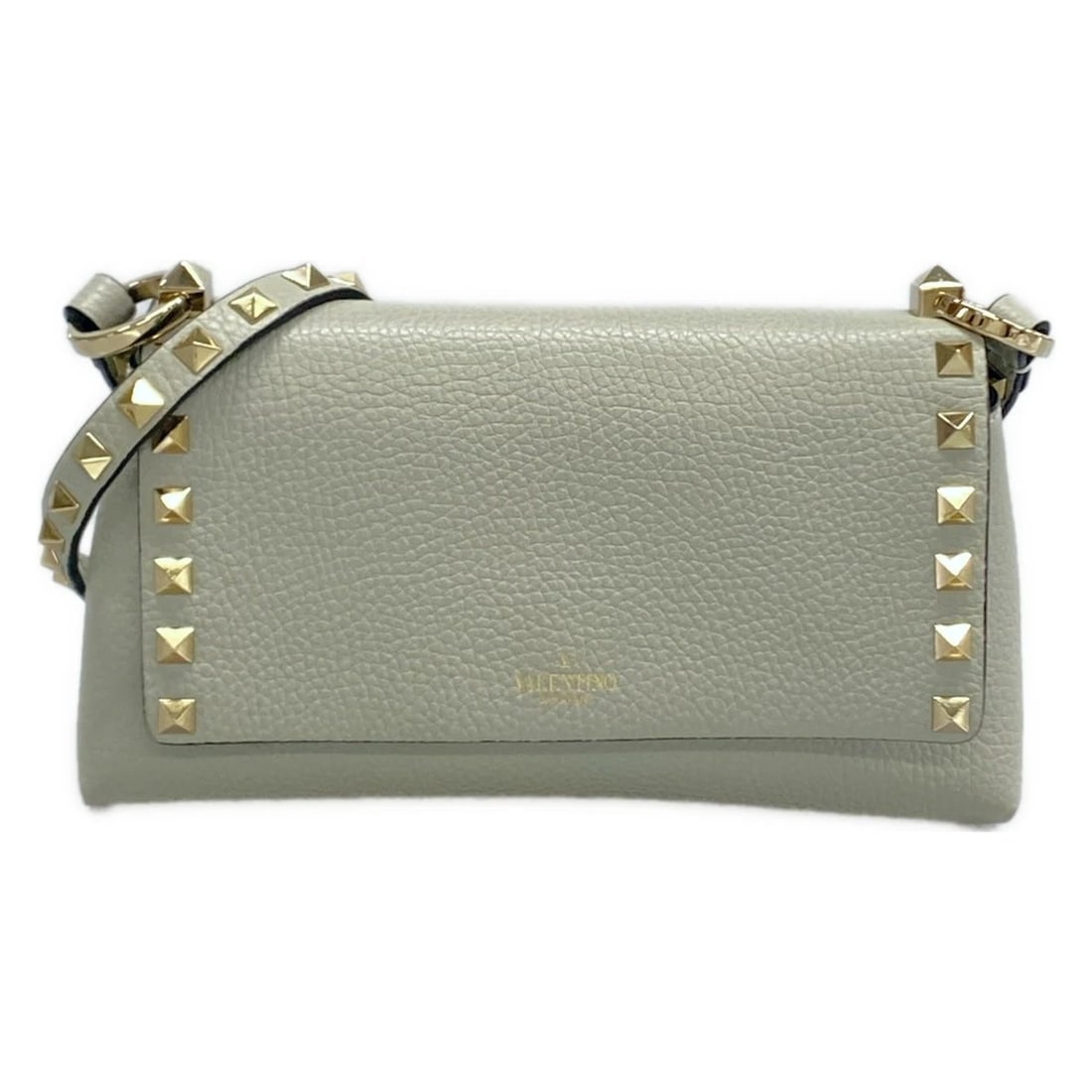 VALENTINOGARAVANI ROCKSTUD LIGHT GRAY LEATHER SHOULDER BAG (1 of 10)