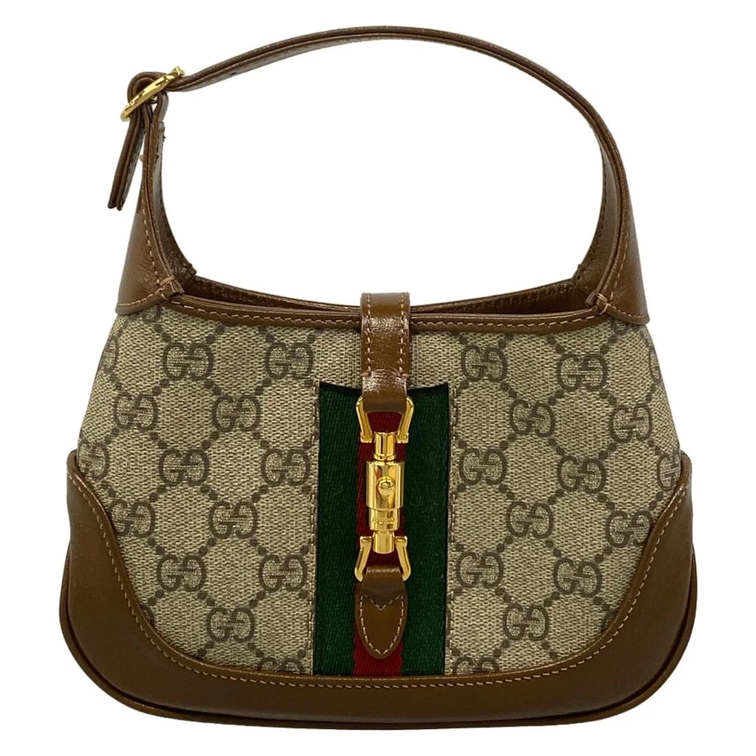 GUCCI JACKIE BEIGE BROWN MULTI PVC LEATHER: GUCCI Jackie Beige Brown Multi PVC Leather Brand: GUCCI Type/Style: Handbag Material: Exterior Material PVC, Leather Color: Exterior Color Beige, Brown, Multi Size: Height : 5.12 inch" (13 cm) Width :