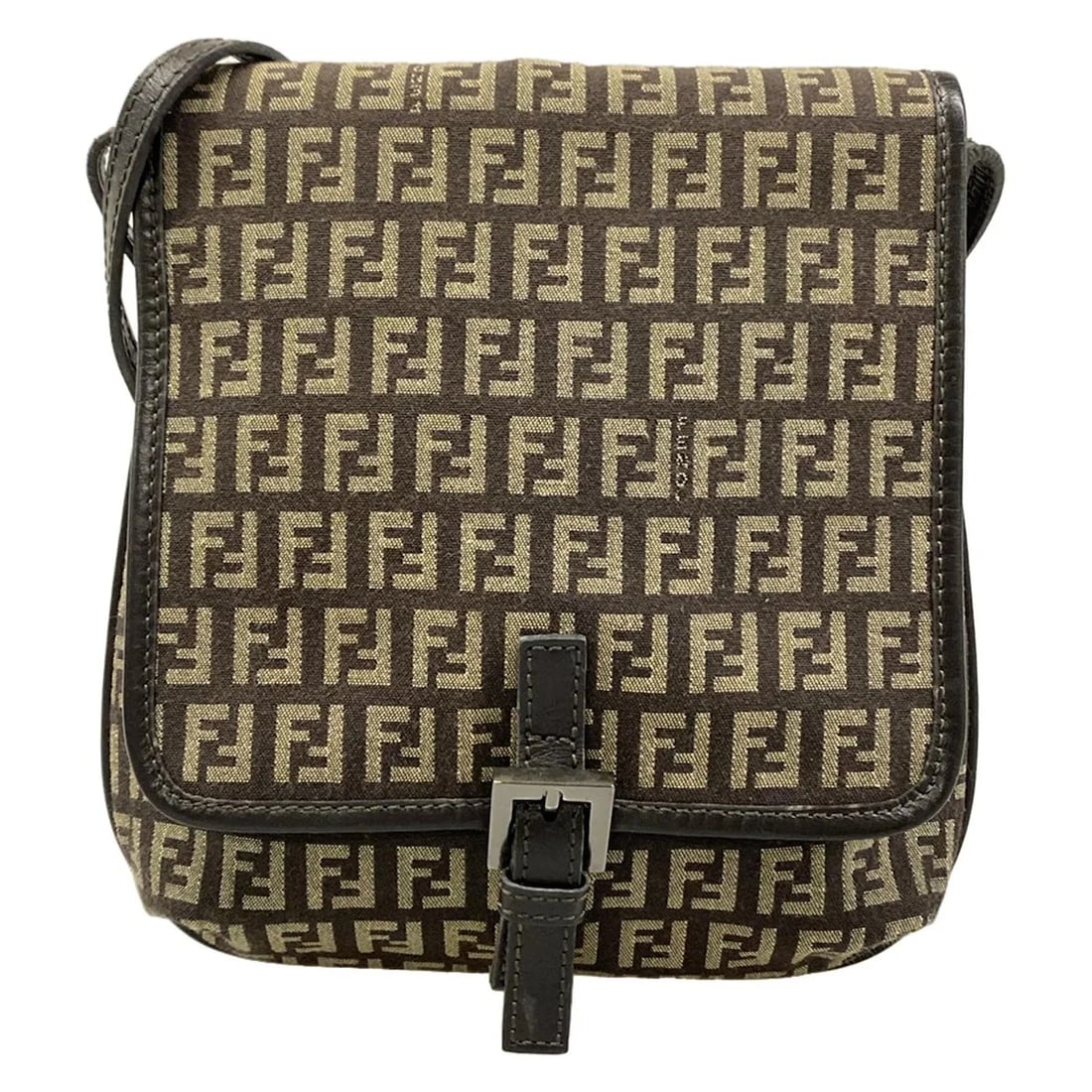 FENDI ZUCCHIN DARK BROWN KHAKI JACQUARD LEATHER SHOULDER BAG: FENDI Zucchin Dark Brown Khaki Jacquard Leather Shoulder Bag Brand: FENDI Type/Style: Shoulder Bag Material: Exterior Material Jacquard, Leather Color: Exterior Color Dark Brown, Khaki Size: Height : 