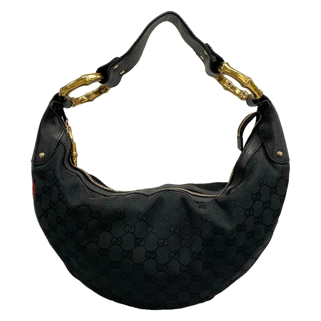 GUCCI BAMBOO/SHERRY/GG PATTERN BLACK GREEN RED: GUCCI Bamboo/Sherry/GG pattern Black Green Red Brand: GUCCI Type/Style: Shoulder Bag Material: Exterior Material Jacquard, Leather Color: Exterior Color Black, Green, Red Size: Height : 8.27 inch (21 