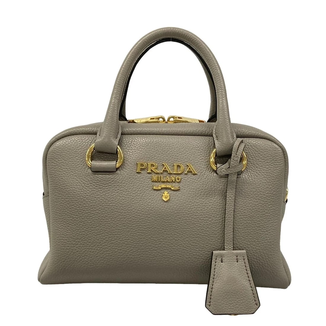 PRADA GRAY VITTELLO PHOENIX LEATHER HANDBAG (1 of 9)