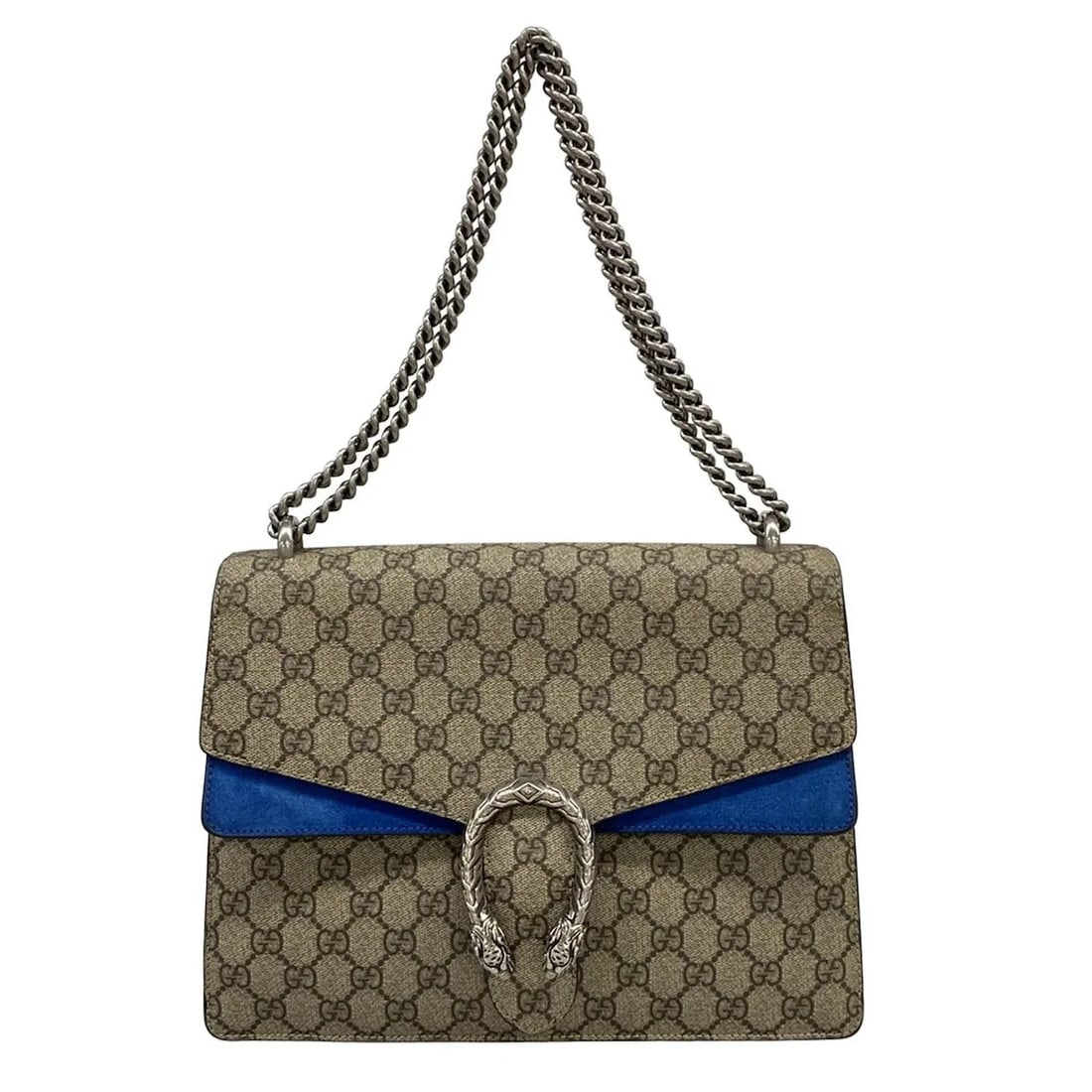 GUCCI DIONYSUS BLUE GRAY MULTI PVC SUEDE SHOULDER BAG: GUCCI Dionysus Blue Gray Multi PVC Suede Shoulder Bag Brand: GUCCI Type/Style: Shoulder Bag Material: Exterior Material PVC, Suede Color: Exterior Color Blue, Gray, Multi Size: Height : 8.27 inch (21 
