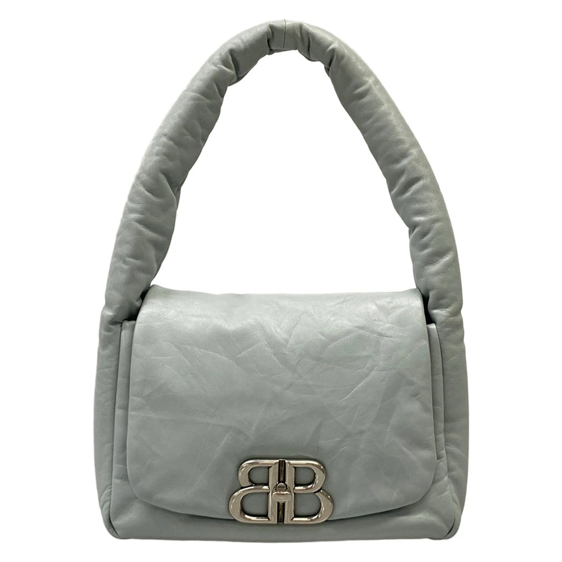 BALENCIAGA MONACO LIGHT BLUE LEATHER SHOULDER BAG: BALENCIAGA Monaco Light Blue Leather Shoulder Bag Brand: BALENCIAGA Type/Style: Shoulder Bag Material: Exterior Material Leather Color: Exterior Color Light Blue Size: Height : 7.48 inch (19 cm) Width