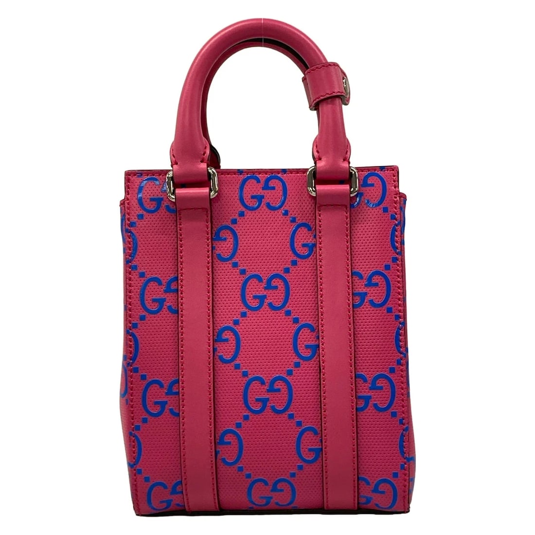 GUCCI GG EMBOSSED MINI TOTE BAG PINK BLUE LEATHER TOTE BAG (1 of 10)