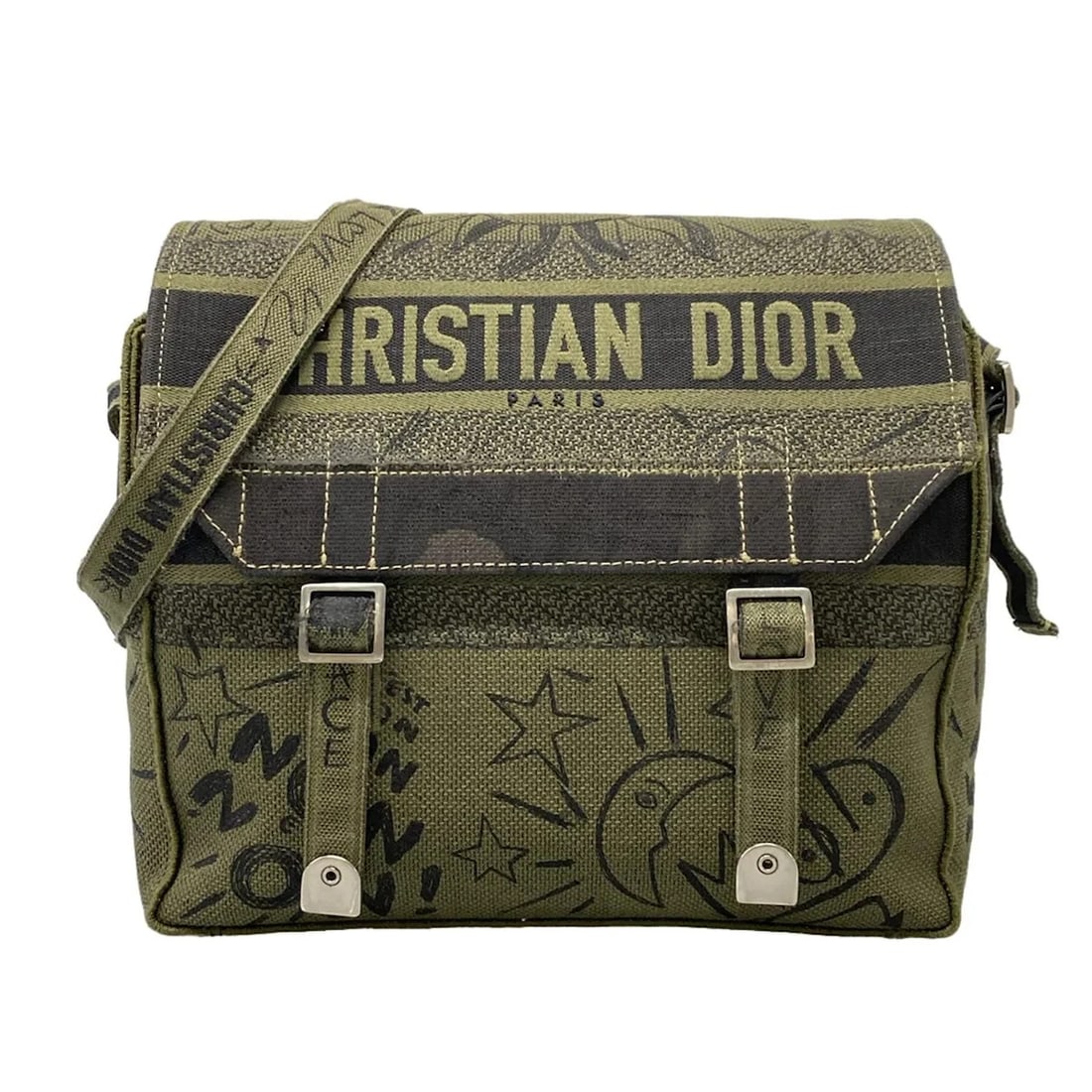 DIOR/CHRISTIAN DIORCAMPKHAKI BLACK JACQUARD SHOULDER BAG: DIOR/Christian DiorcampKhaki Black Jacquard Shoulder Bag Brand: DIOR/ChristianDior Type/Style: Shoulder Bag Material: Exterior Material Jacquard Color: Exterior Color Khaki, Black Size: Height : 8.66 