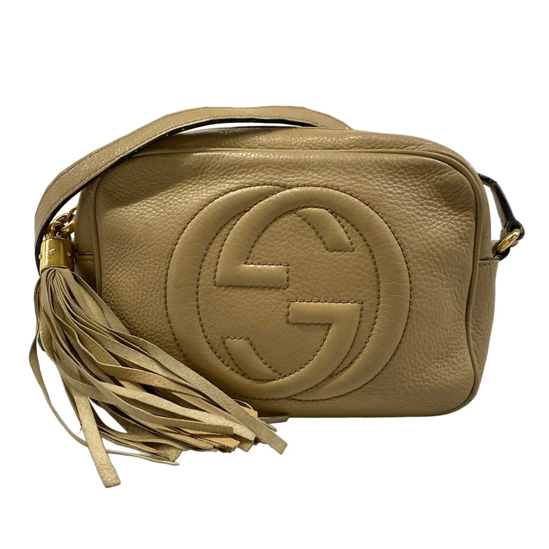 GUCCI SOHO BEIGE LEATHERSHOULDER BAG: GUCCI Soho Beige LeatherShoulder Bag Brand: GUCCI Type/Style: Shoulder Bag Material: Exterior Material Leather Color: Exterior Color Beige Size: Height : 5.91 inch (15 cm) Width : 8.27 inch (21 cm) De