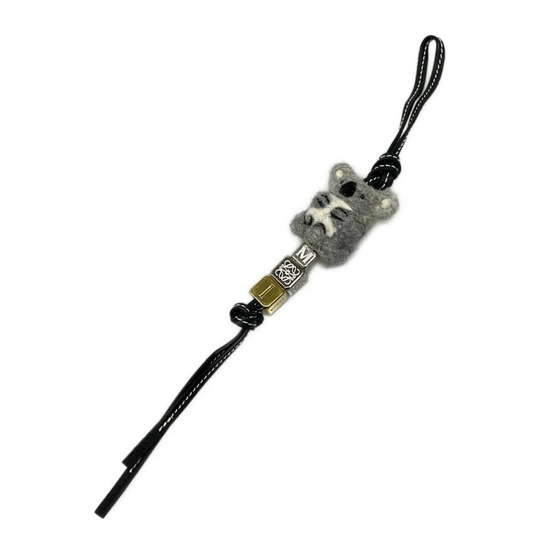 LOEWE BLACK SILVER MULTI LEATHER HARDWARE WOOL BAG CHARM (1 of 4)