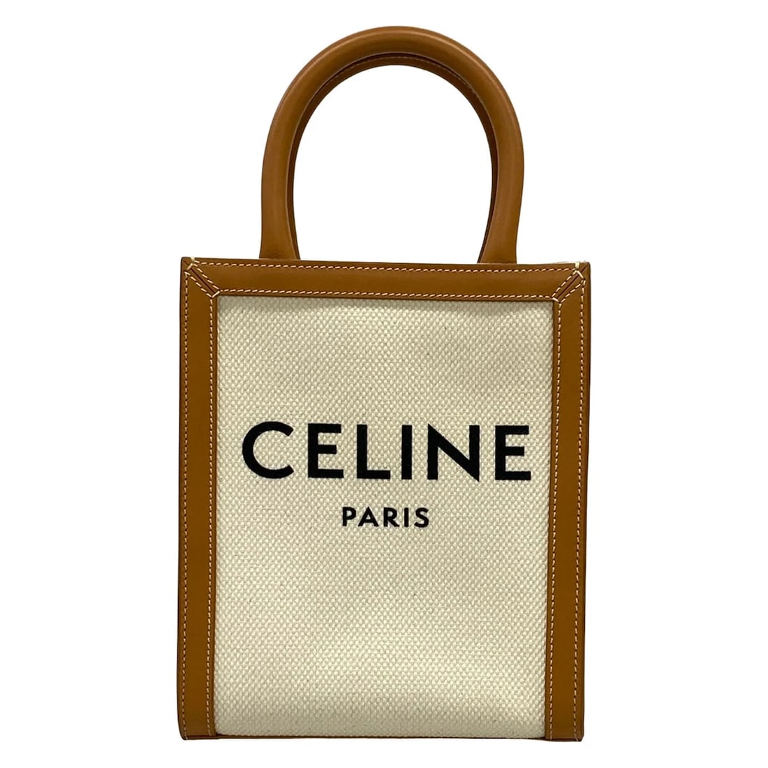 CELINE MINI VERTICAL CABAS CREAM BROWN CANVAS LEATHER TOTE BAG (1 of 10)