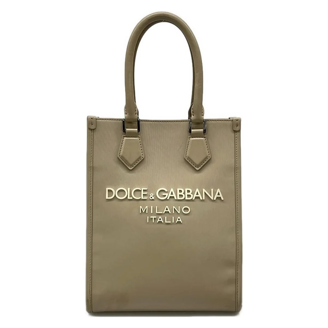 DOLCE&GABBANAGRAY BEIGE NYLON LEATHER TOTE BAG: DOLCE&GABBANAGray Beige Nylon Leather Tote Bag Brand: DOLCE&GABBANA Type/Style: Tote Bag Material: Exterior Material Nylon, Leather Color: Exterior Color Gray Beige Size: Height : 9.84 inch (25 cm) Wi