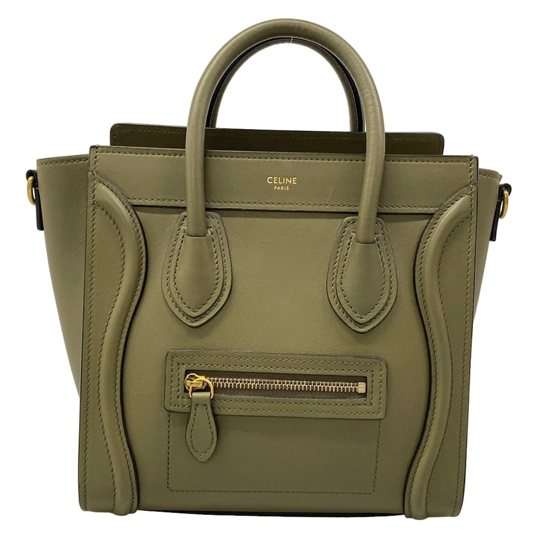 CELINE LUGGAGE NANO SHOPPER KHAKI SMOOTH CALFSKIN HANDBAG (1 of 12)