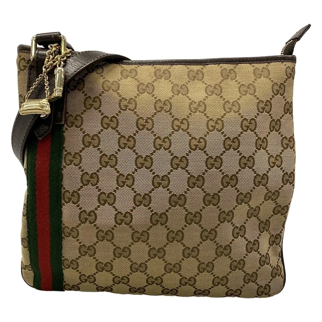 GUCCI GG/SHERRY DARK BROWN BEIGE MULTI JACQUARD LEATHER (1 of 9)