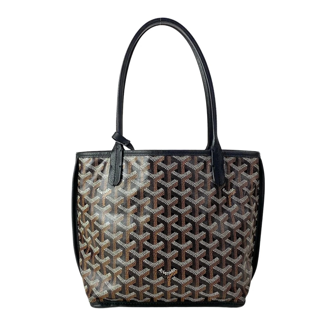 GOYARD ANJOU MINIBLACK WHITE BROWN COATED CANVAS LEATHER TOTE BAG (1 of 9)