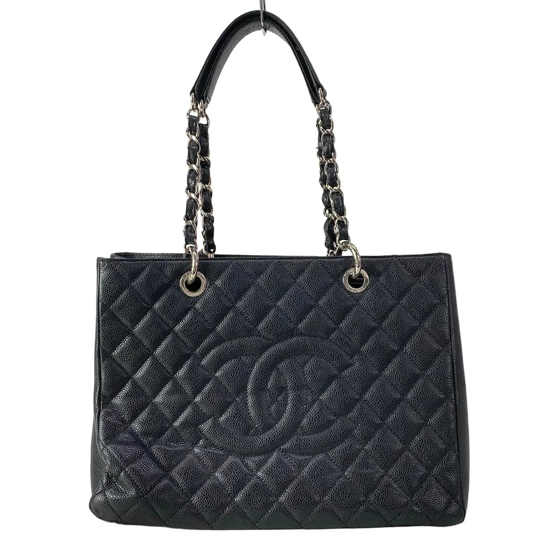 CHANEL REPRINTED CHAIN TOTE BLACK SILVER CALFSKIN TOTE BAG: CHANEL Reprinted chain tote Black Silver Calfskin Tote Bag Brand: CHANEL Type/Style: Tote Bag Material: Exterior Material Calfskin Color: Exterior Color Black, Silver Size: Height : 9.65 inch (24.5 cm